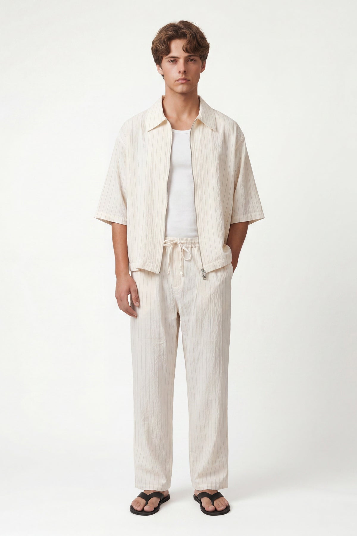 Lyocell-Blend Striped Linen Shirt with a Zipper