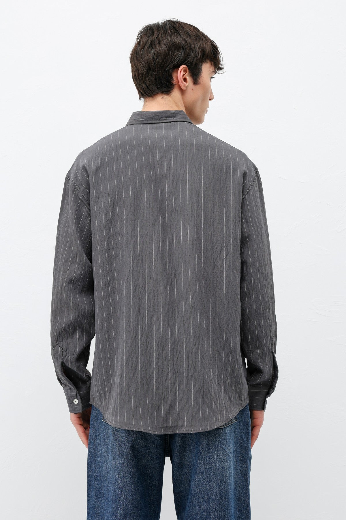 Oversized Shirt in Striped Lyocell Fabric