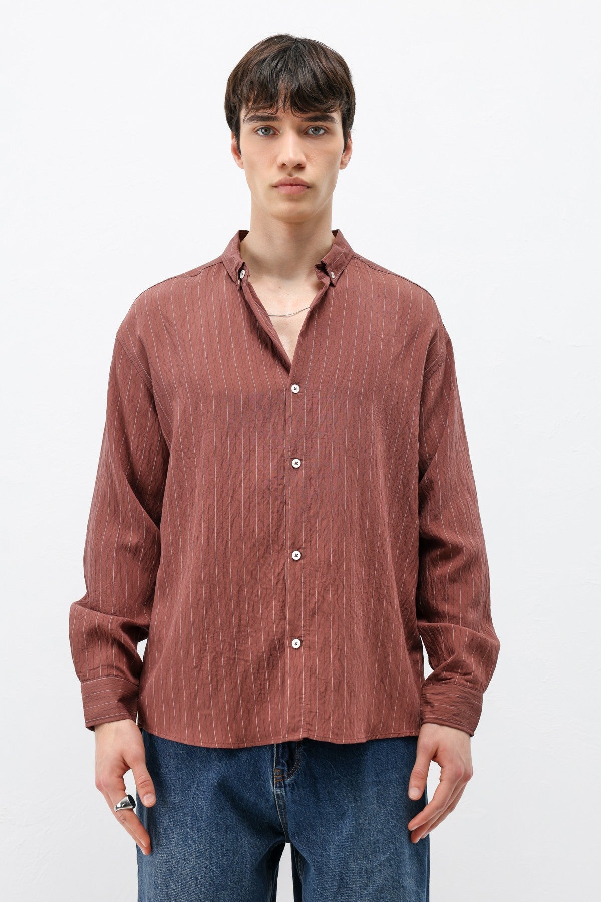 Oversized Shirt in Striped Lyocell Fabric