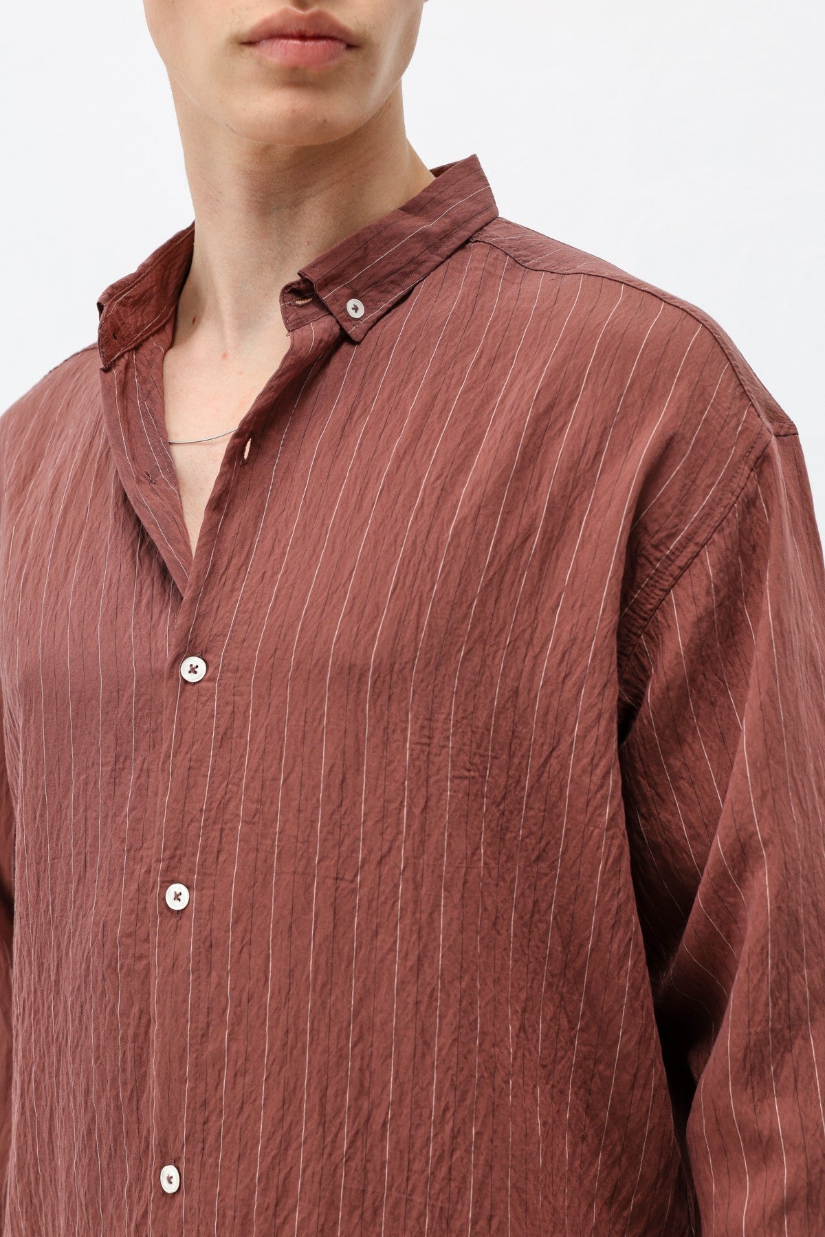 Oversized Shirt in Striped Lyocell Fabric