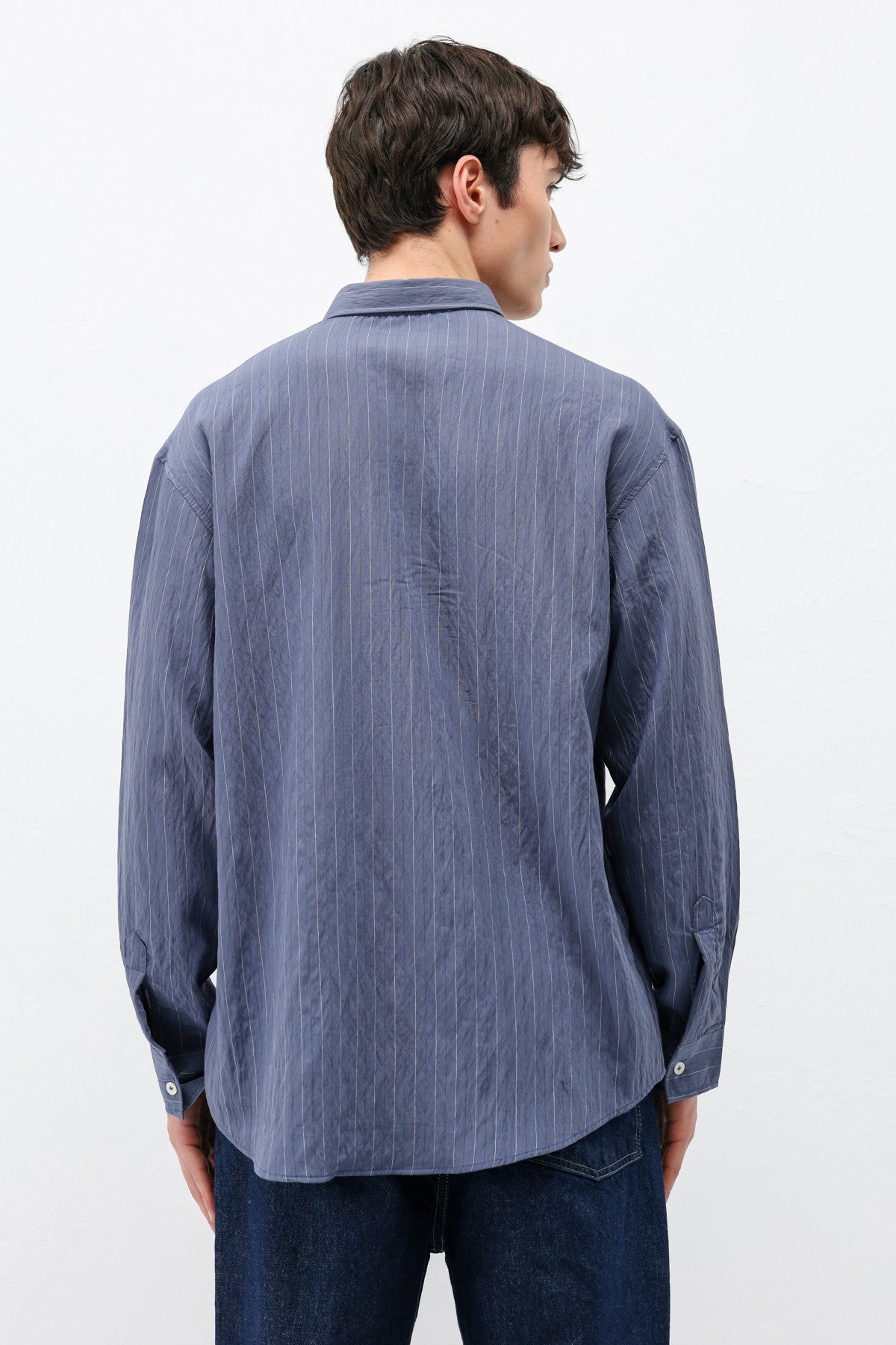 Oversized Shirt in Striped Lyocell Fabric
