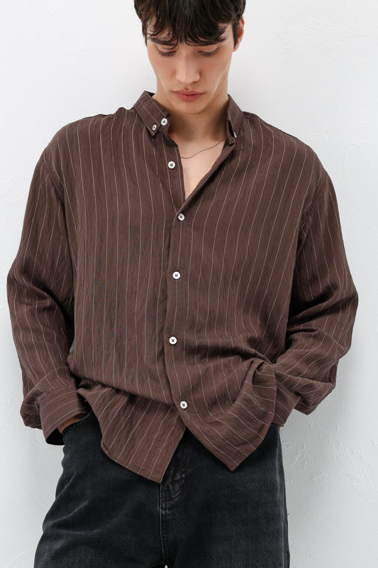 Oversized Shirt in Striped Lyocell Fabric