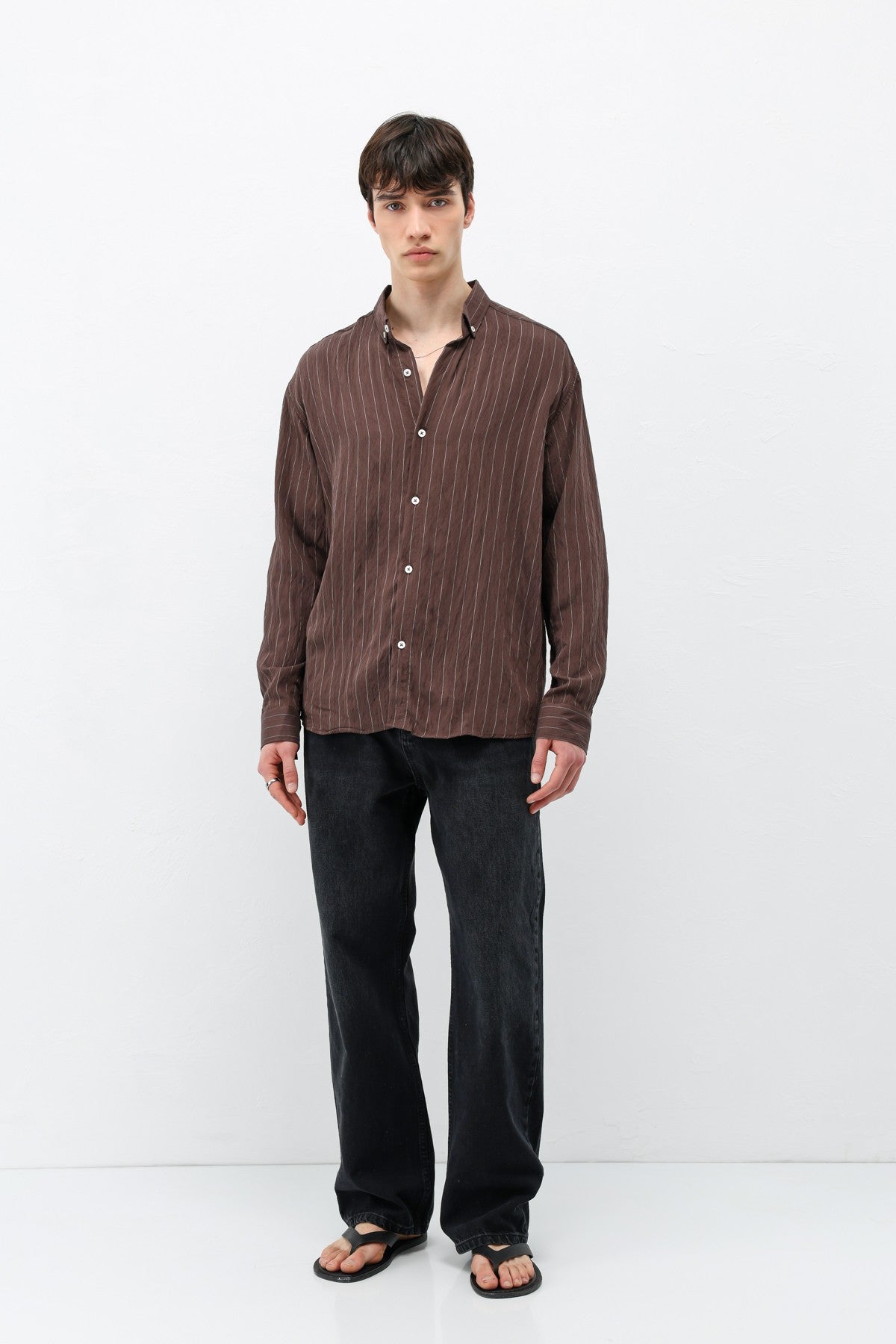 Oversized Shirt in Striped Lyocell Fabric