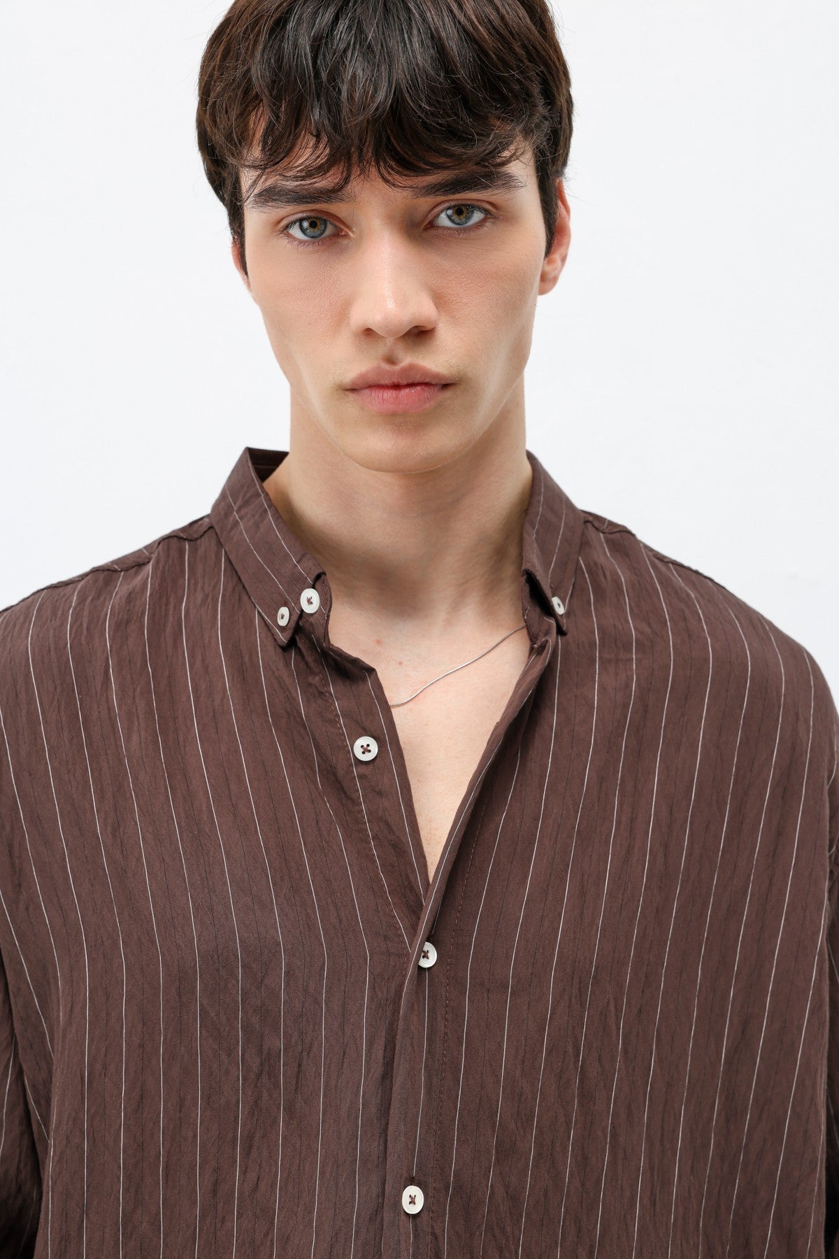 Oversized Shirt in Striped Lyocell Fabric
