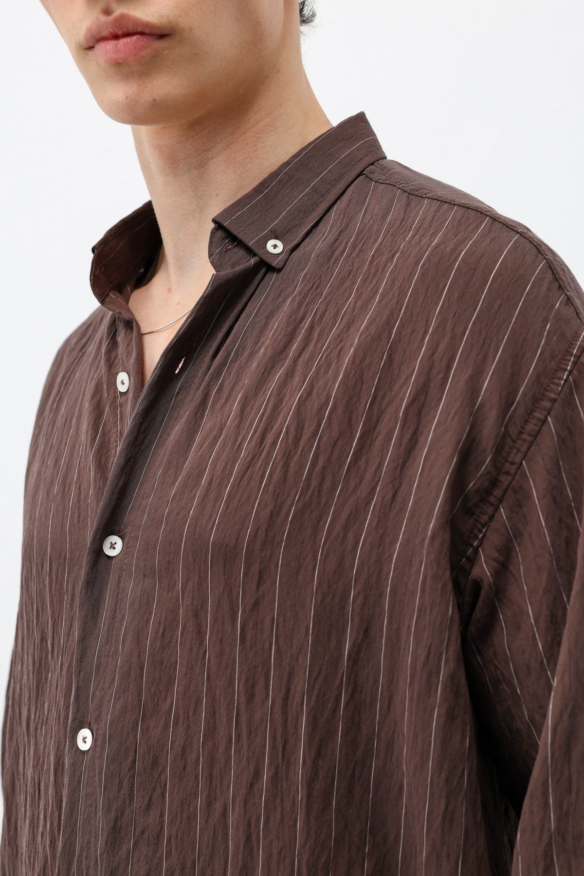 Oversized Shirt in Striped Lyocell Fabric