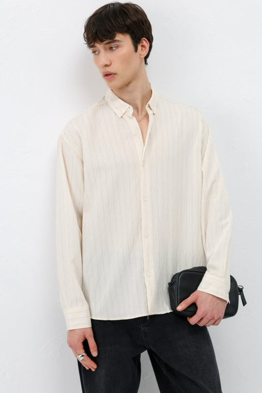Oversized Shirt in Striped Lyocell Fabric