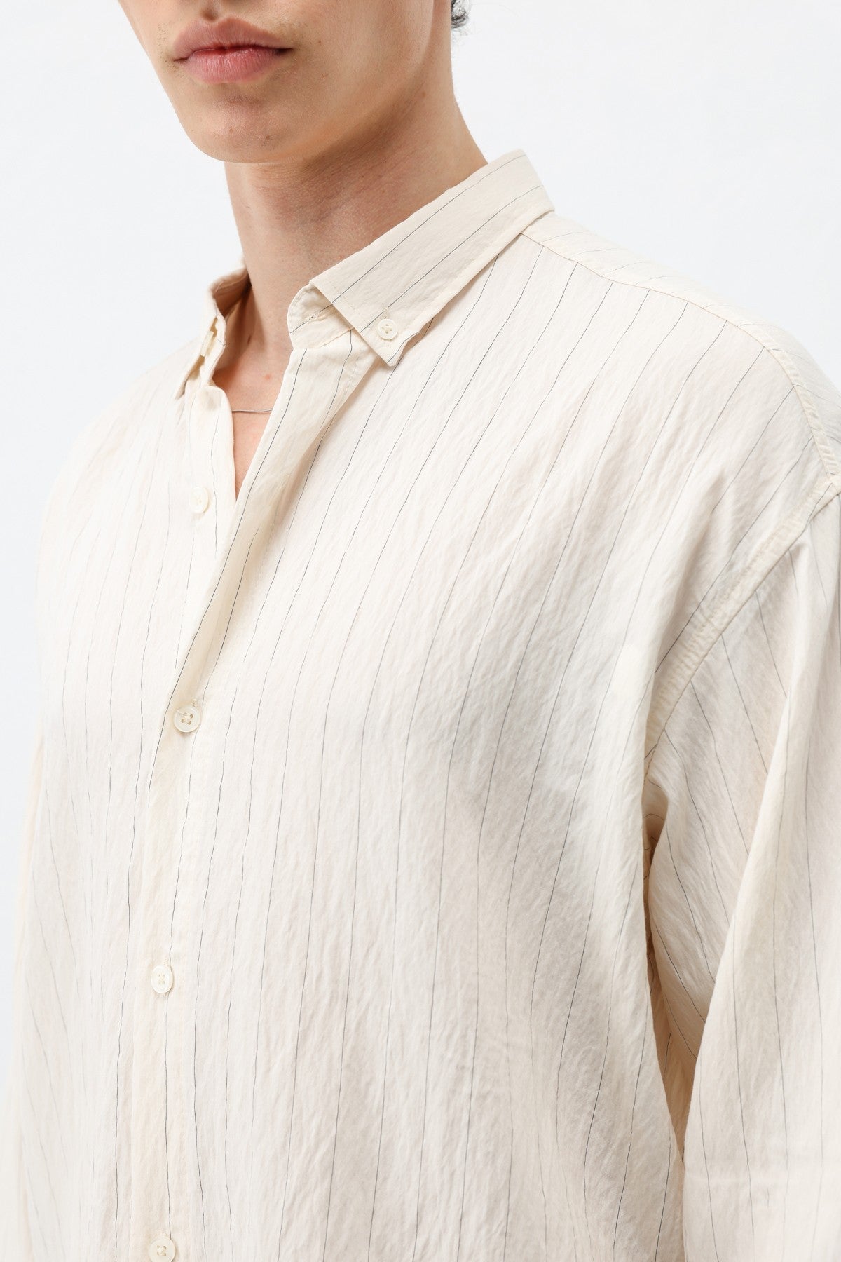 Oversized Shirt in Striped Lyocell Fabric