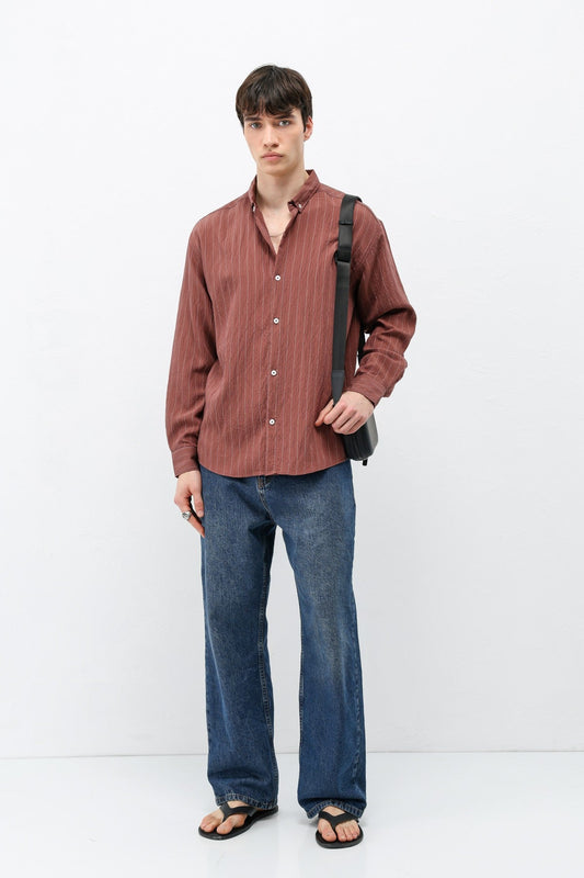 Oversized Shirt in Striped Lyocell Fabric