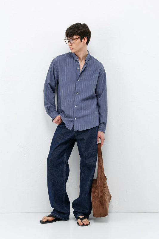 Oversized Shirt in Striped Lyocell Fabric