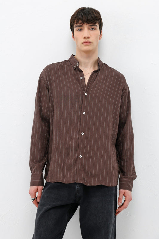 Oversized Shirt in Striped Lyocell Fabric