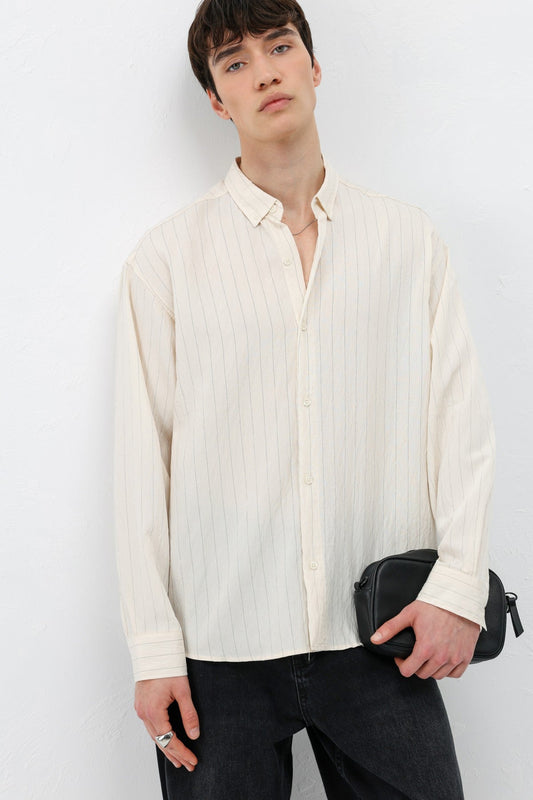 Oversized Shirt in Striped Lyocell Fabric