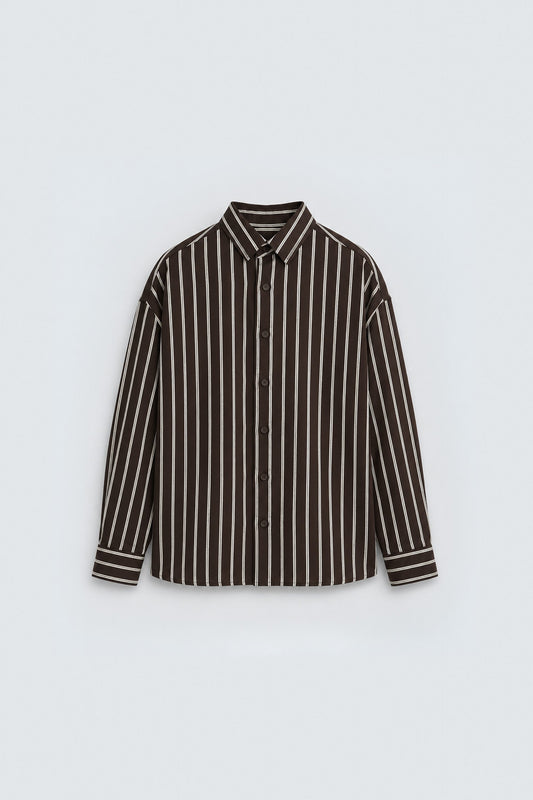 Striped Oversized Shirt, Brown