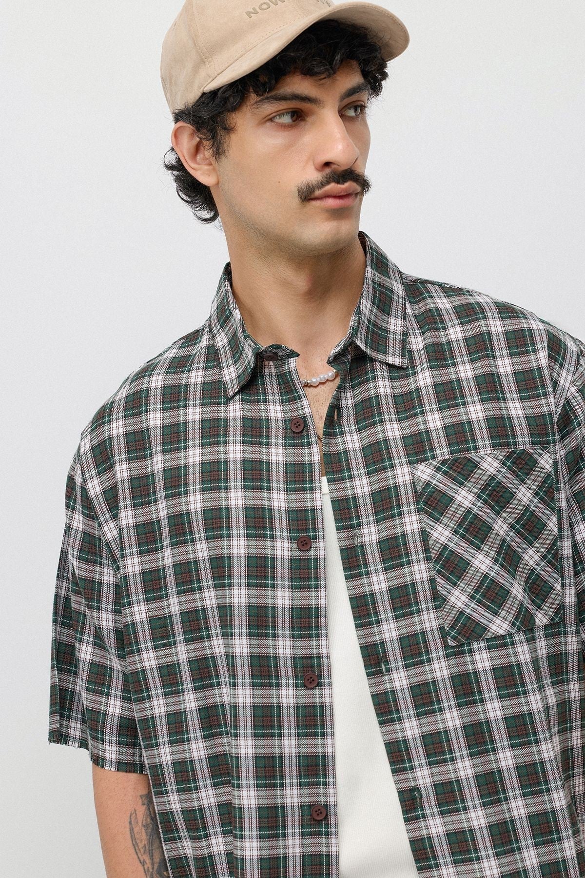 Boxy Fit Checkered Short-Sleeve Shirt