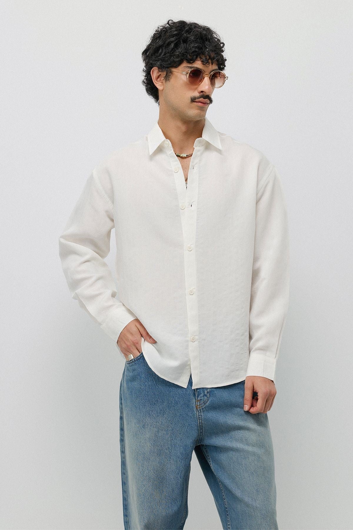 Oversized Shirt with a Modal Blend and Fine Stripes