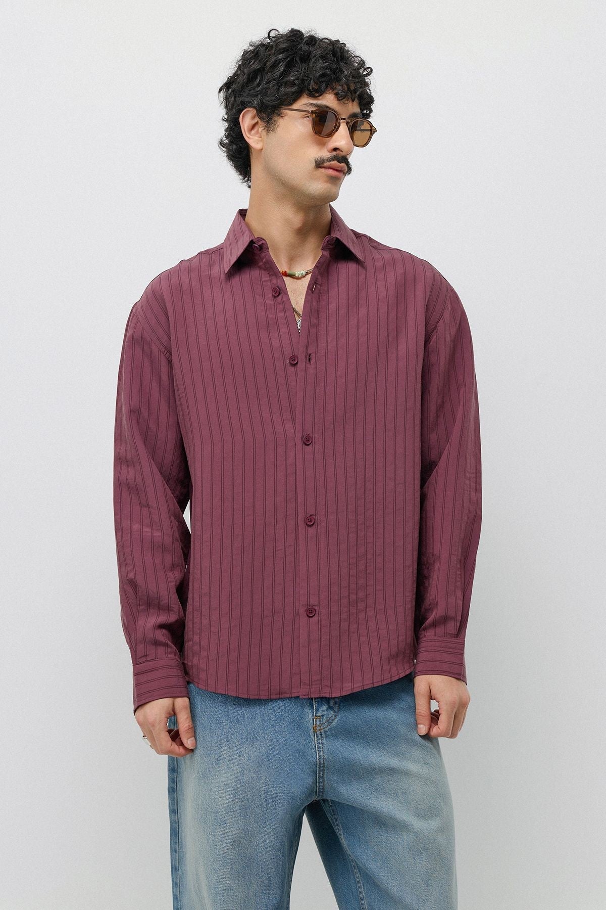 Oversized Shirt with a Modal Blend and Fine Stripes
