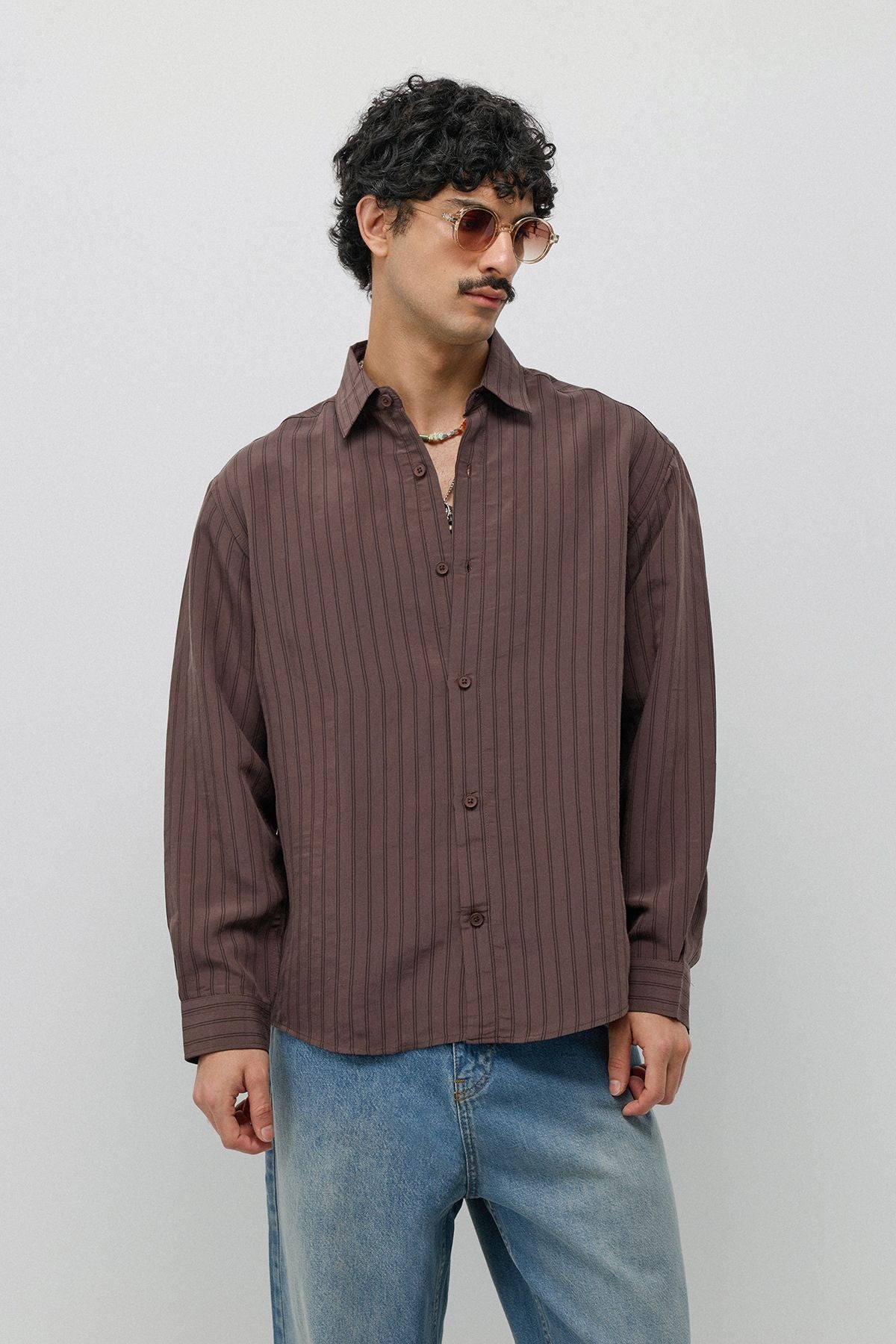 Oversized Shirt with a Modal Blend and Fine Stripes
