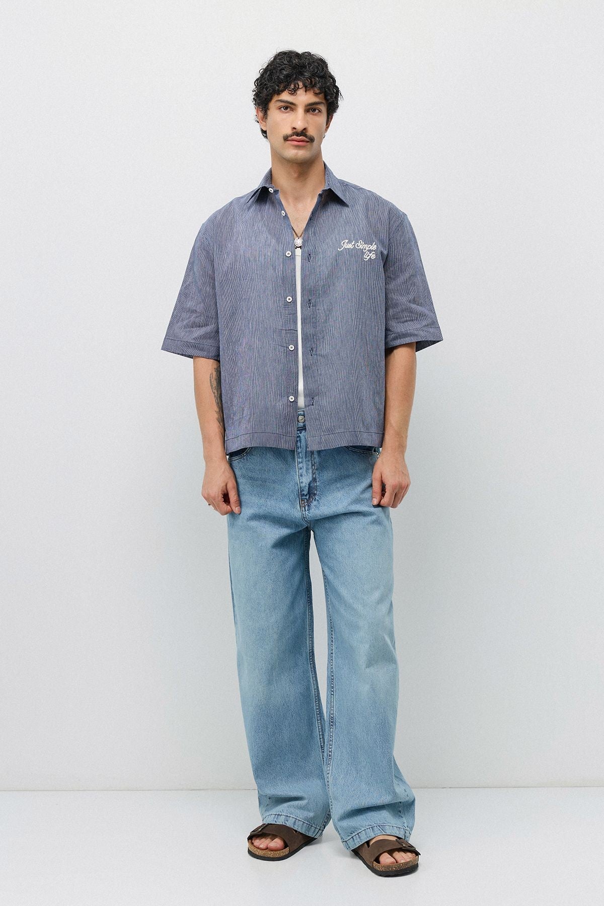 Embroidered Striped Box-Fit Shirt