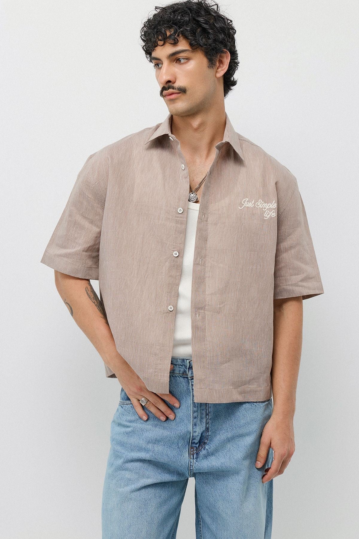 Embroidered Striped Box-Fit Shirt