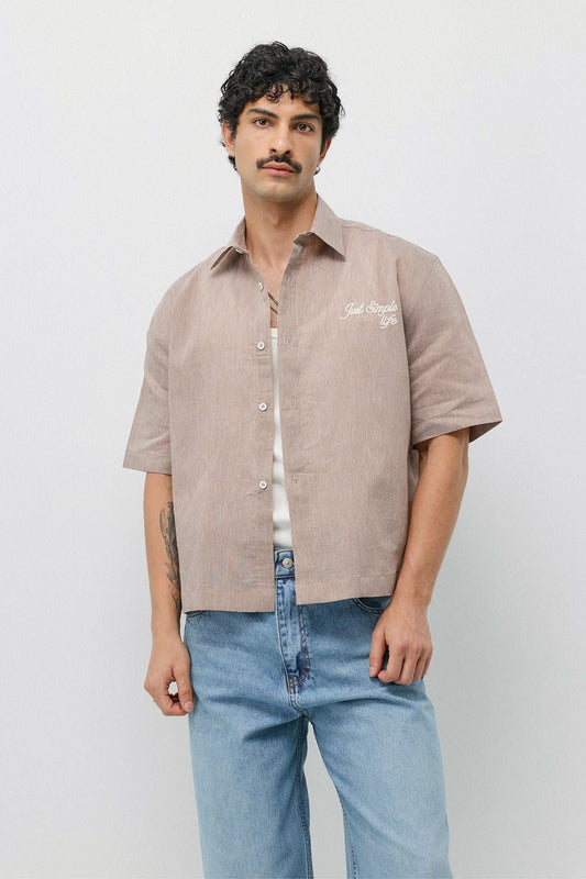 Embroidered Striped Box-Fit Shirt