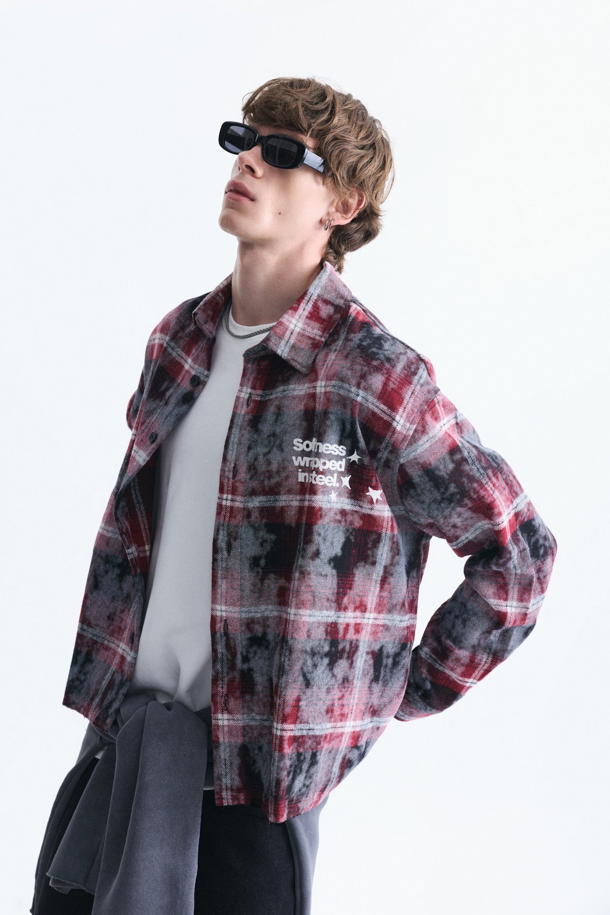Boxy Fit Checkered Long-Sleeve Shirt