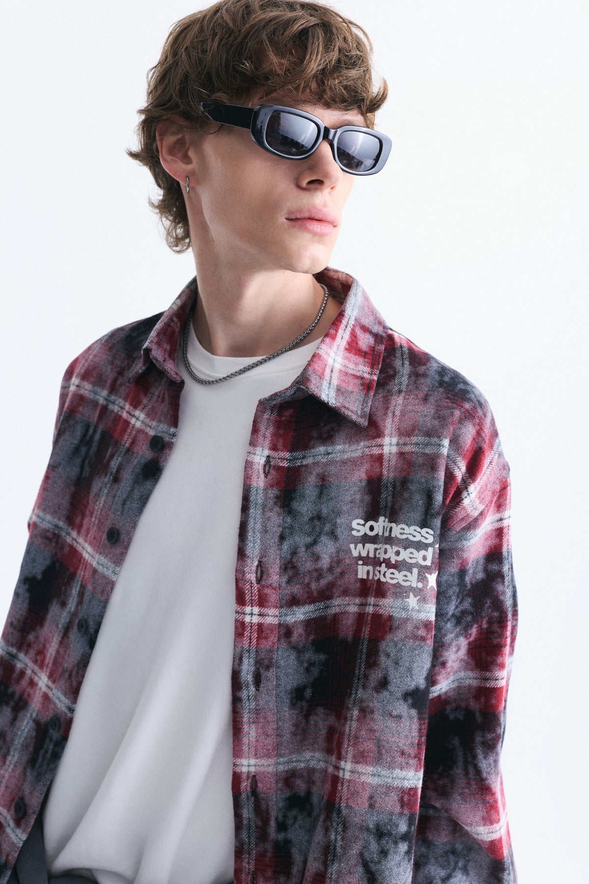 Boxy Fit Checkered Long-Sleeve Shirt