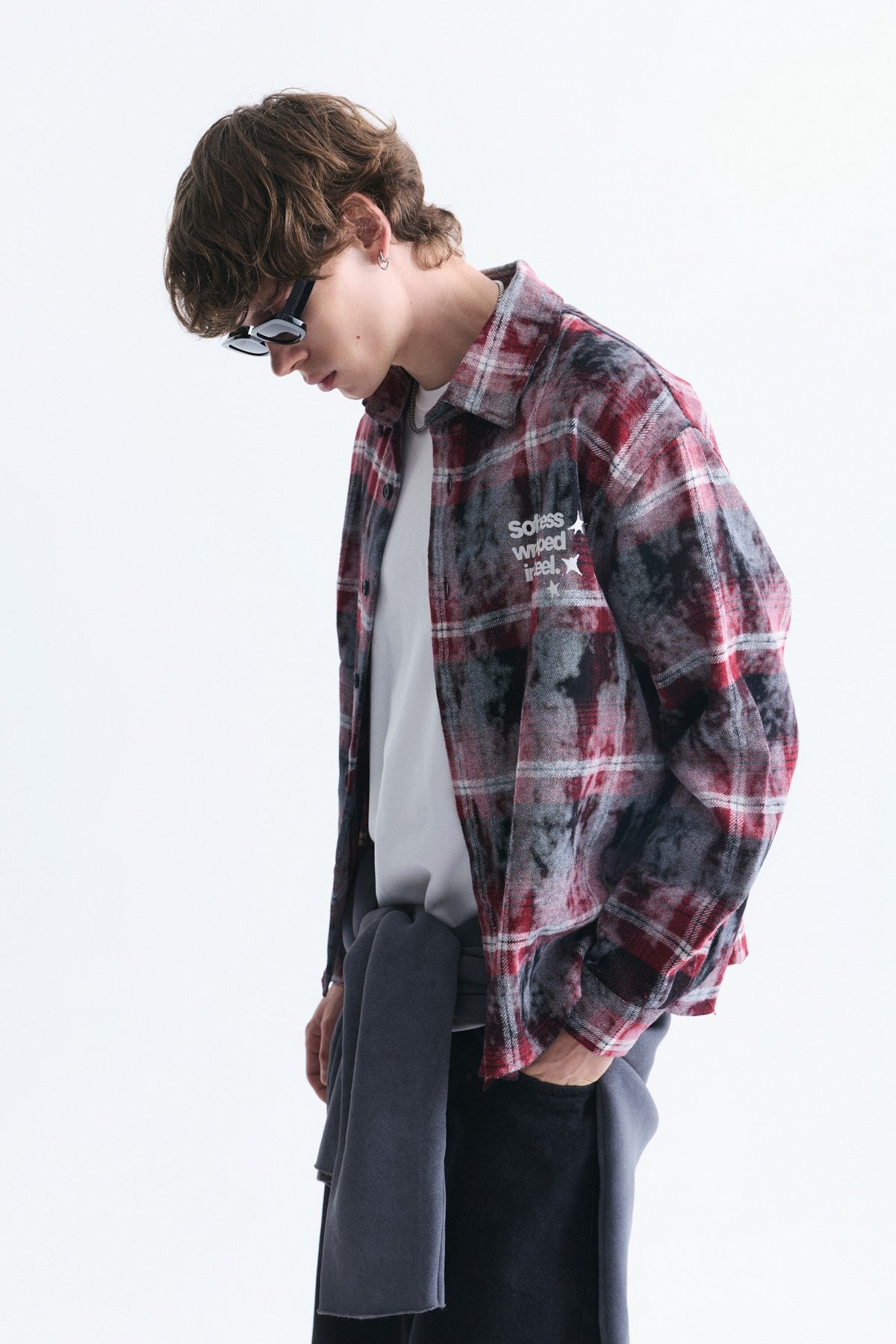Boxy Fit Checkered Long-Sleeve Shirt