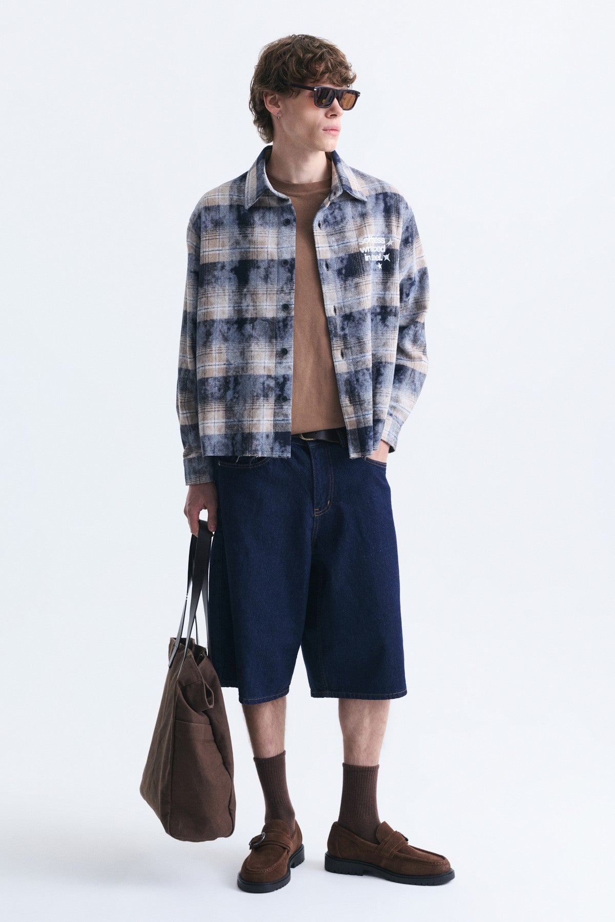 Boxy Fit Checkered Long-Sleeve Shirt