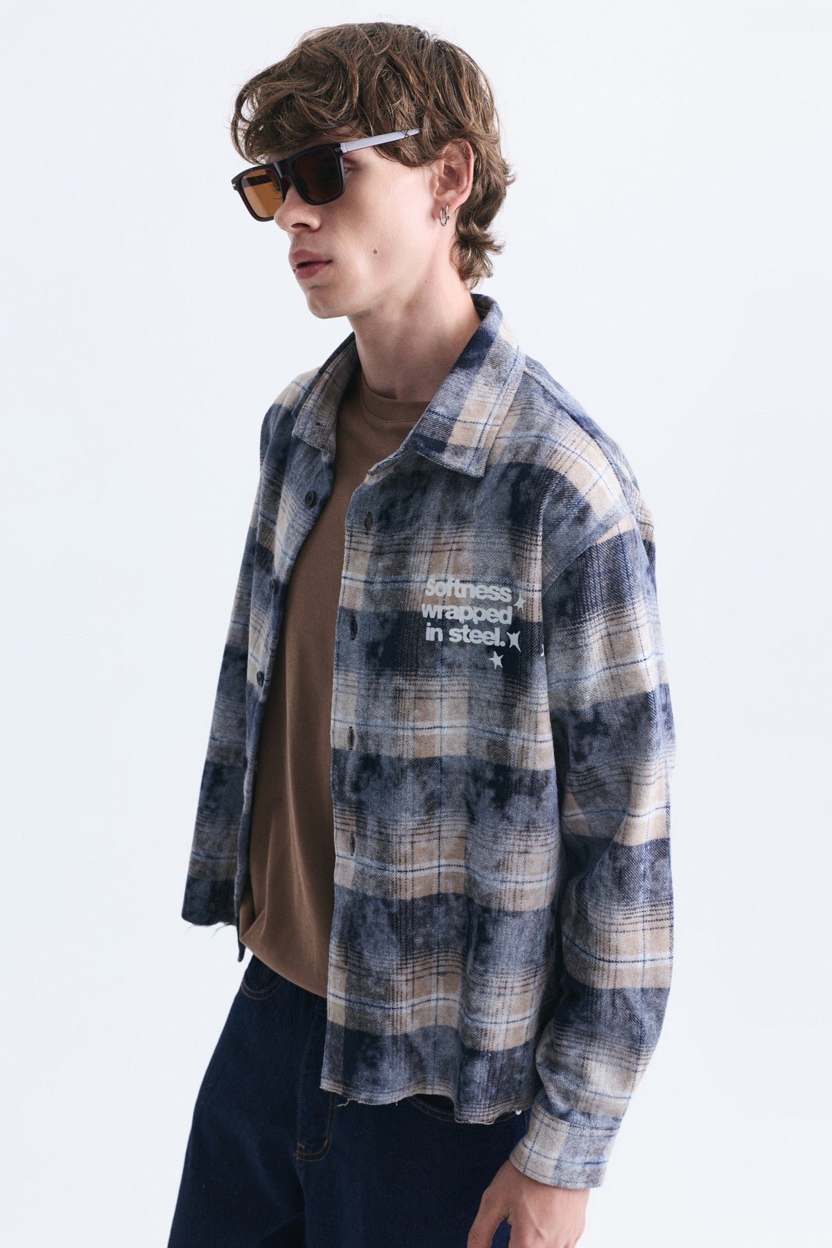 Boxy Fit Checkered Long-Sleeve Shirt