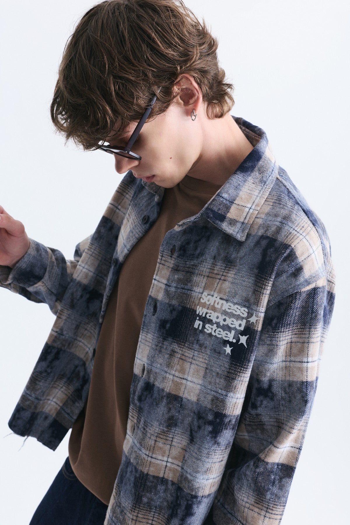 Boxy Fit Checkered Long-Sleeve Shirt