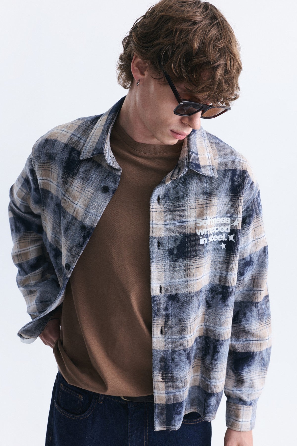 Boxy Fit Checkered Long-Sleeve Shirt