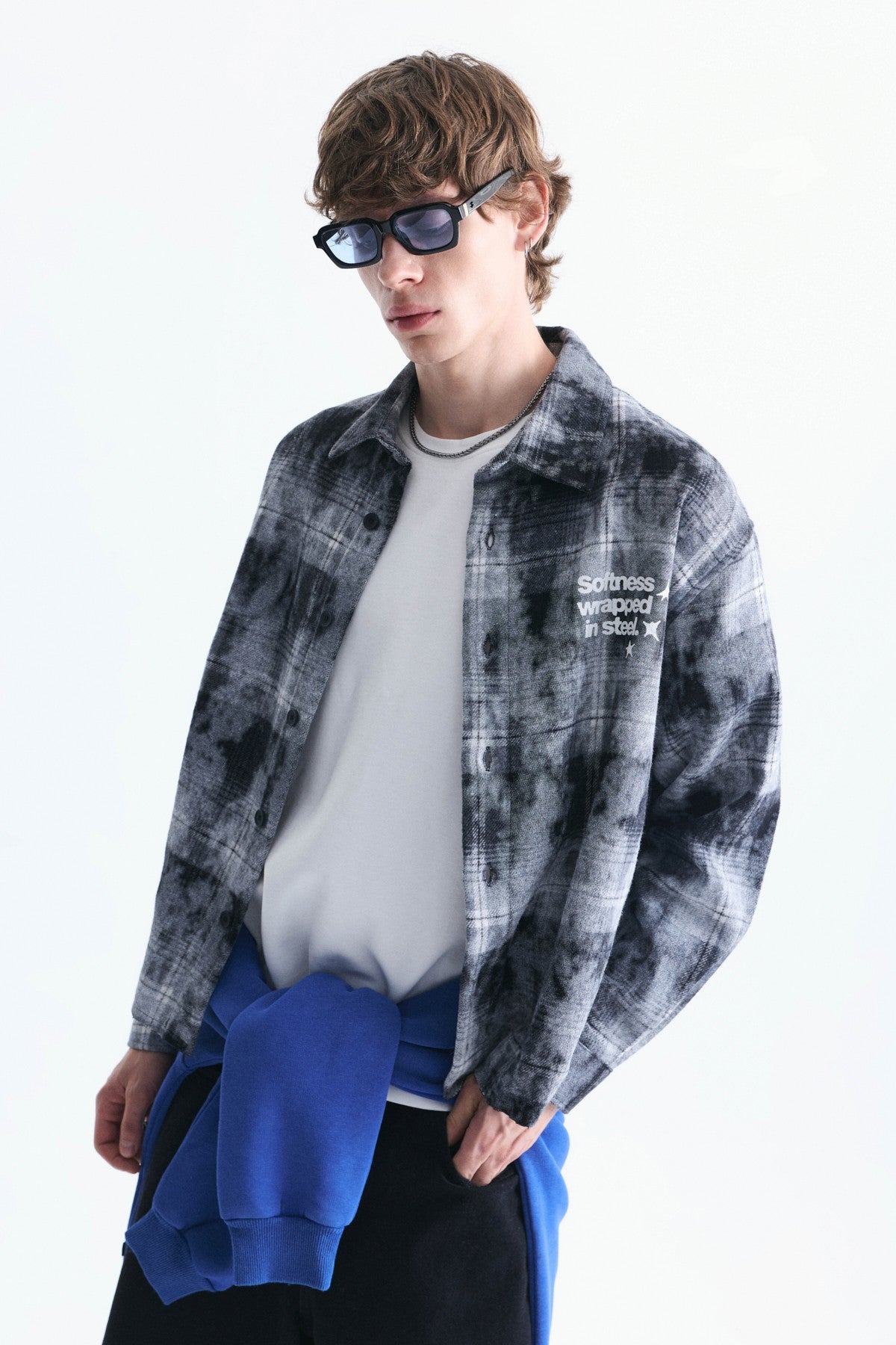 Boxy Fit Checkered Long-Sleeve Shirt
