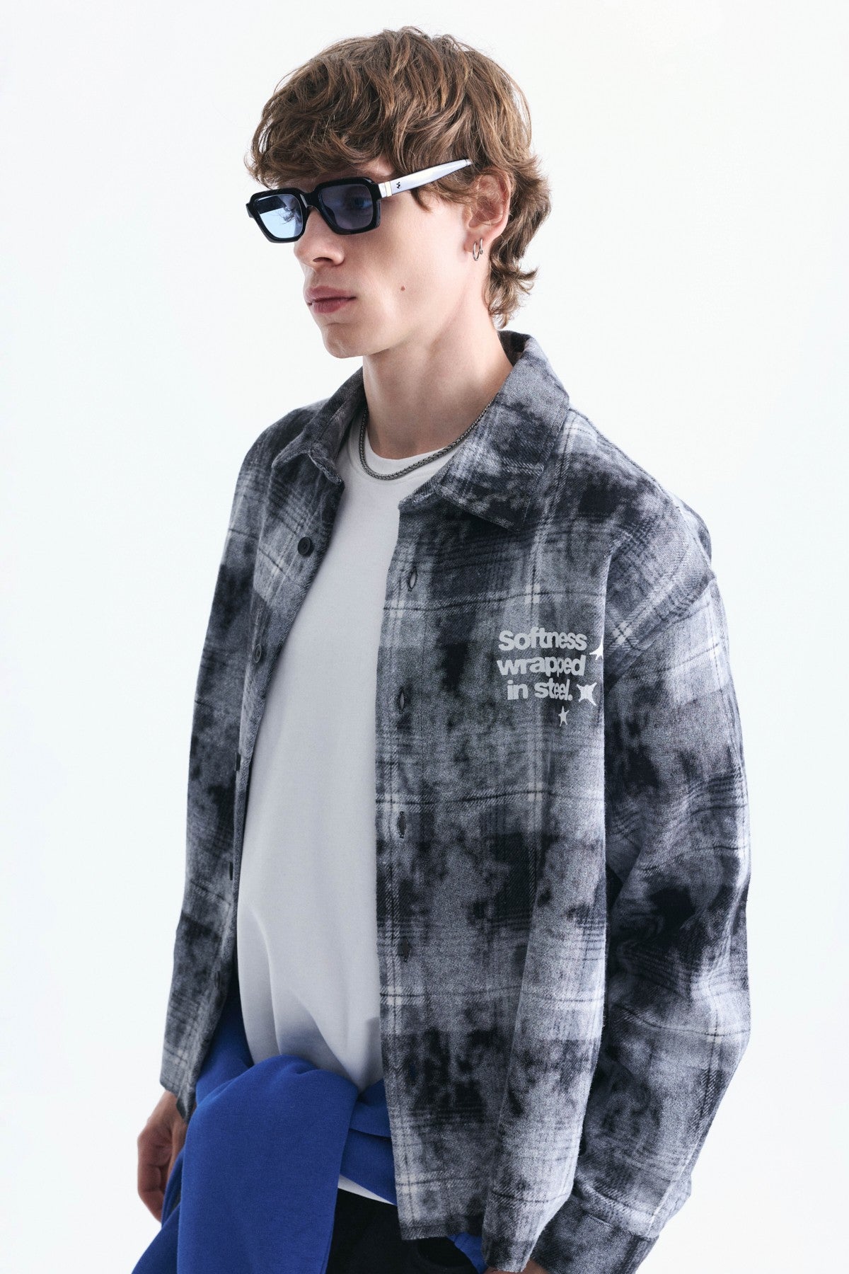 Boxy Fit Checkered Long-Sleeve Shirt