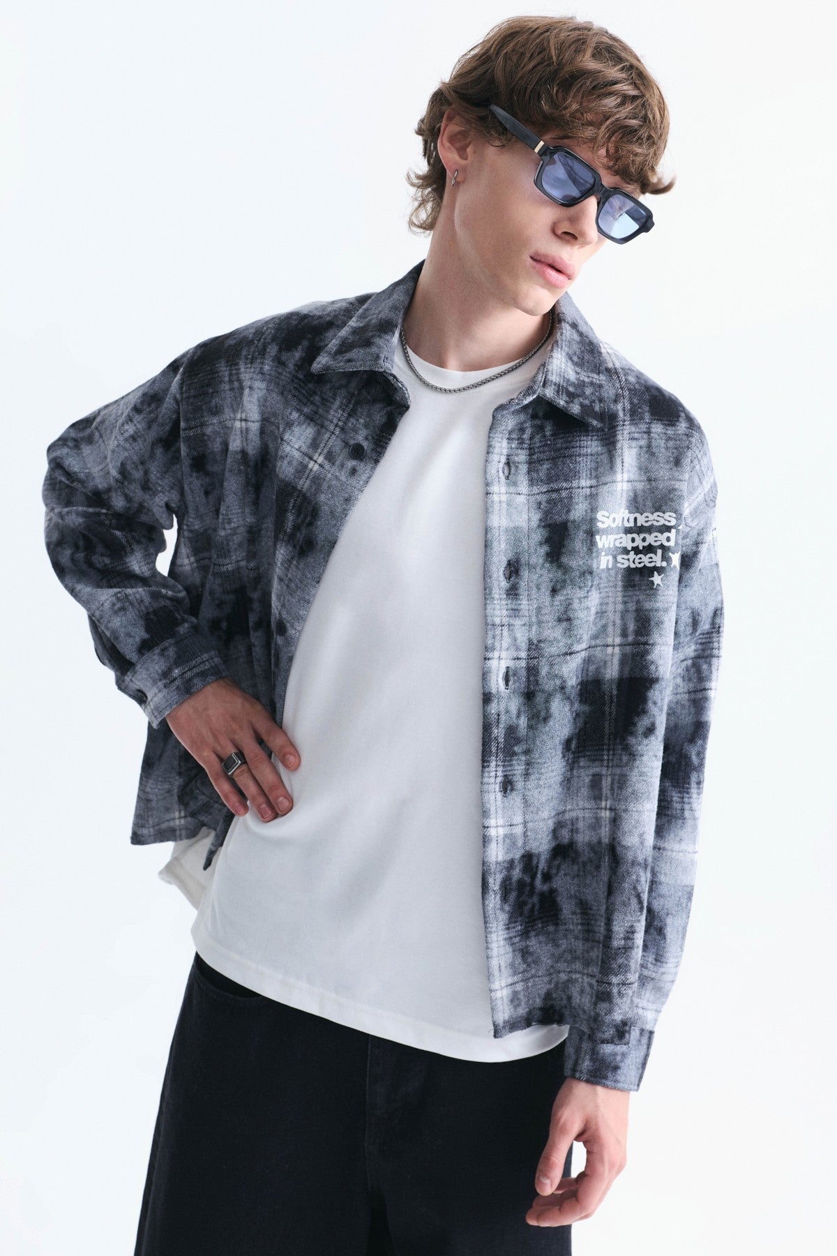 Boxy Fit Checkered Long-Sleeve Shirt