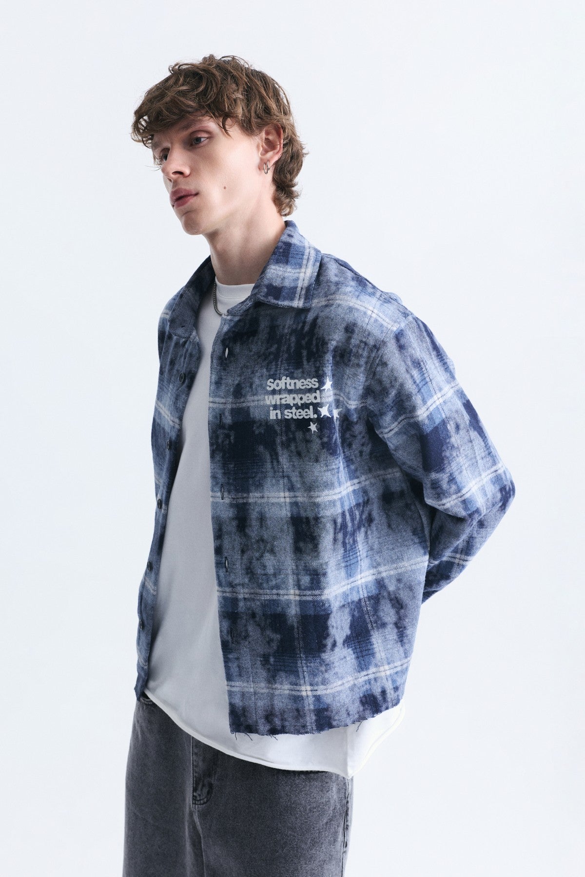 Boxy Fit Checkered Long-Sleeve Shirt