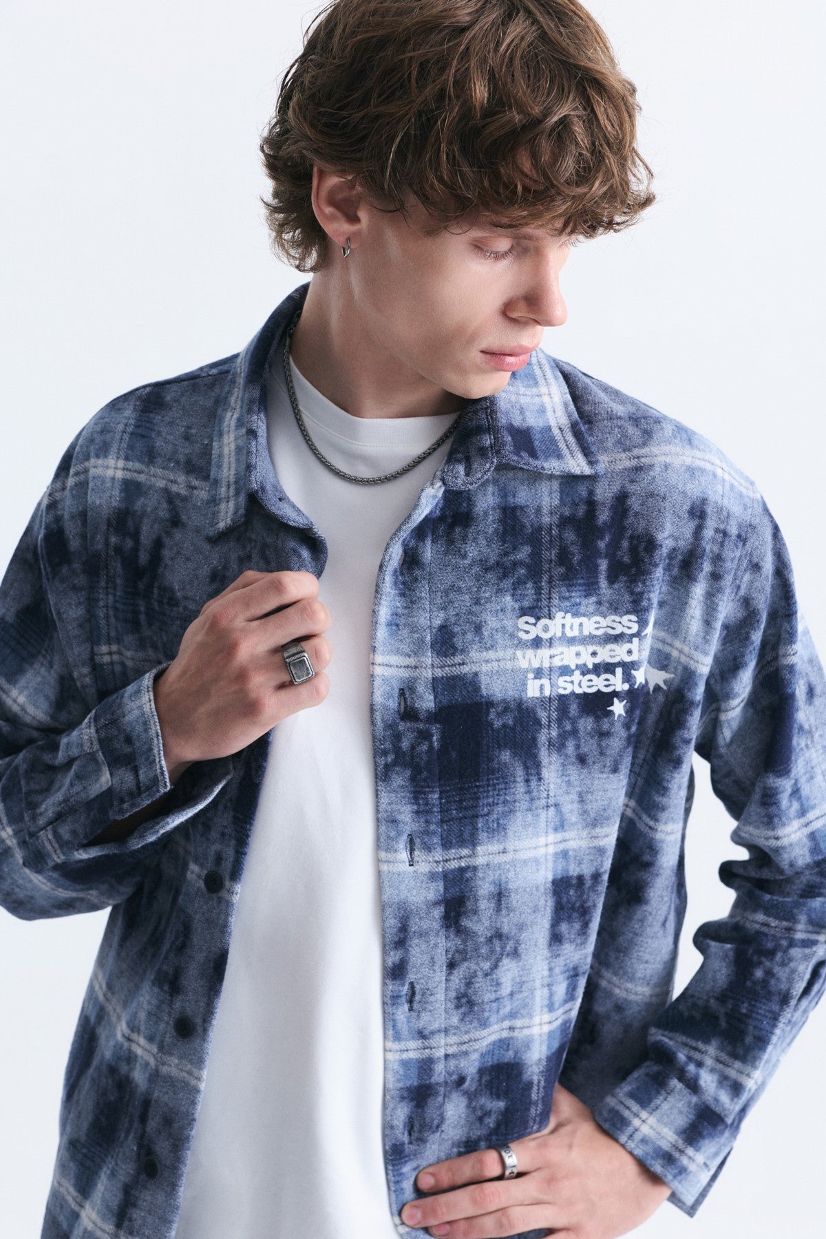 Boxy Fit Checkered Long-Sleeve Shirt