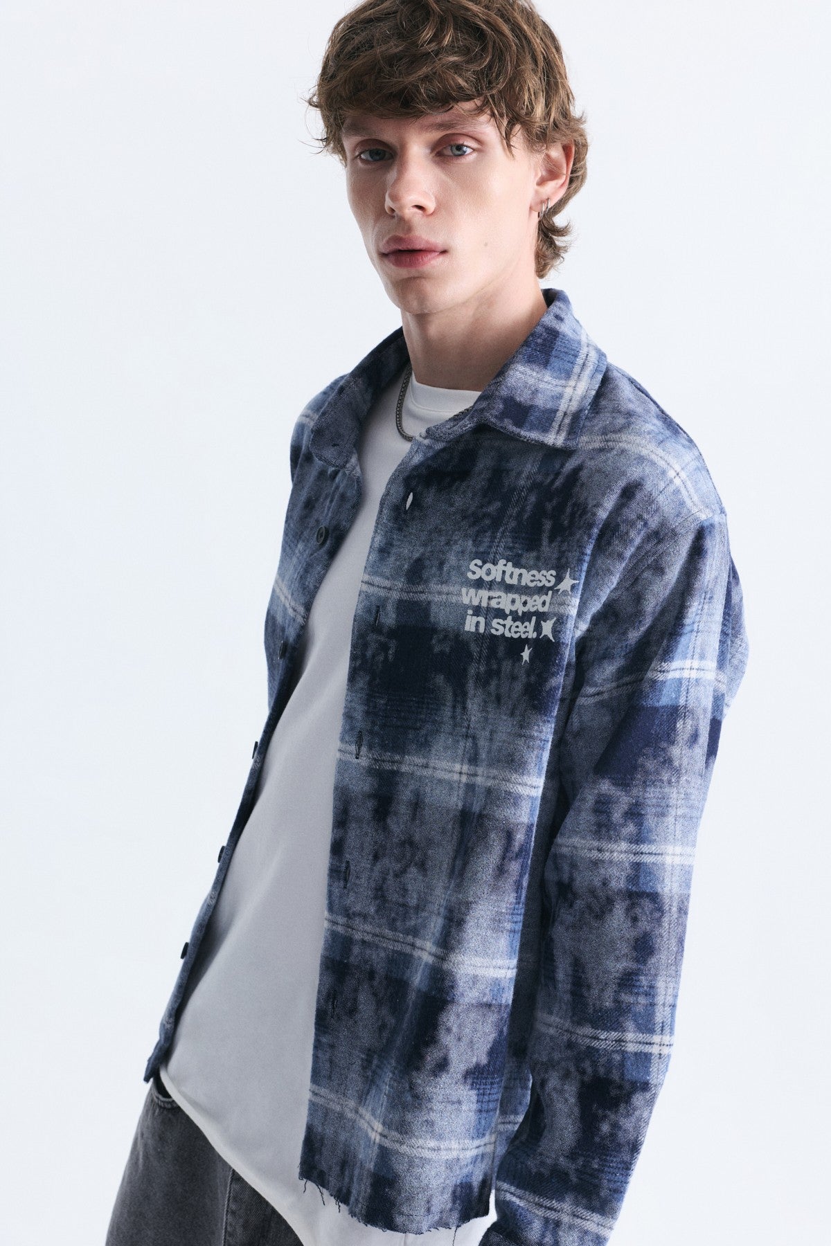Boxy Fit Checkered Long-Sleeve Shirt