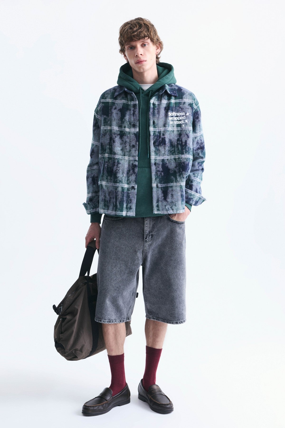 Boxy Fit Checkered Long-Sleeve Shirt