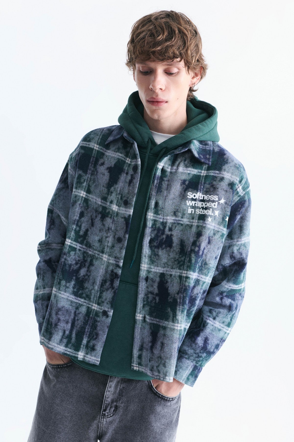 Boxy Fit Checkered Long-Sleeve Shirt