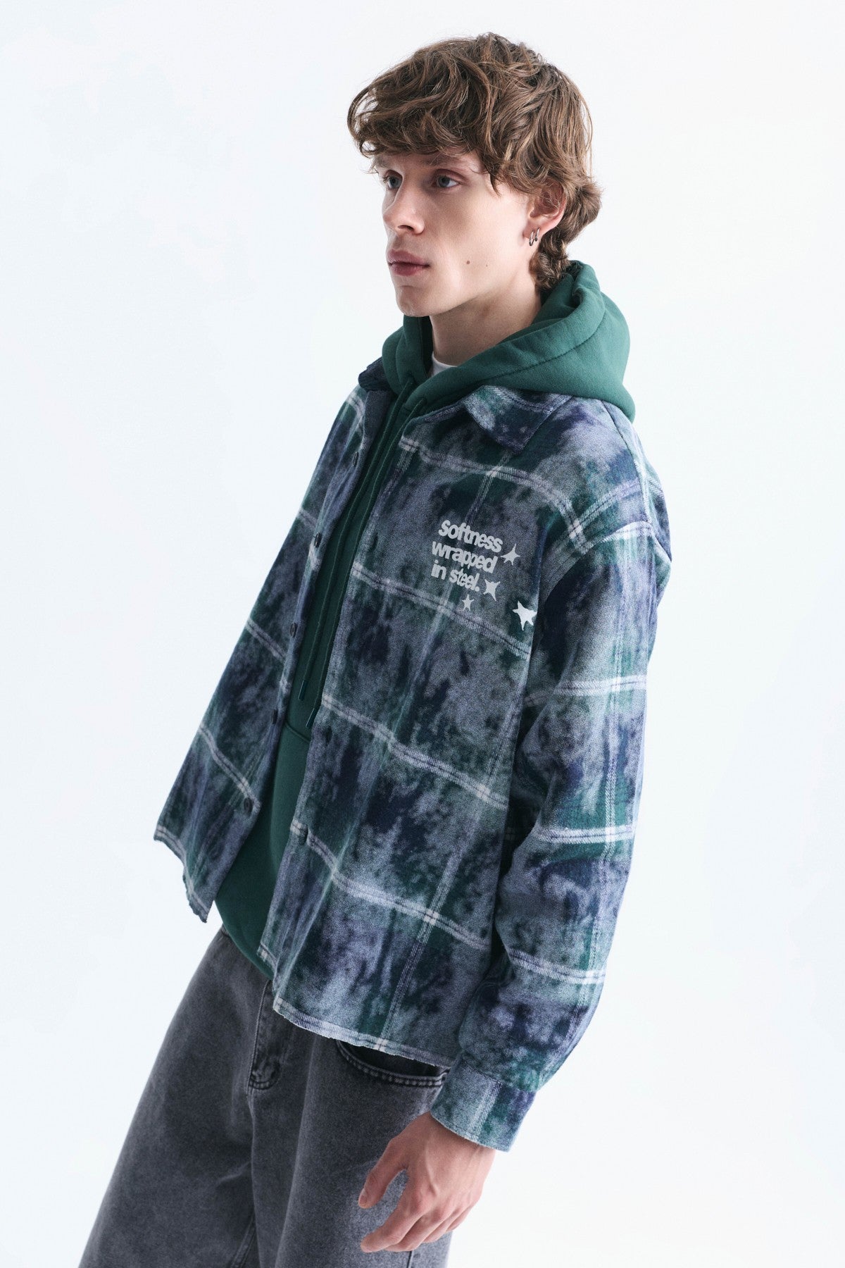 Boxy Fit Checkered Long-Sleeve Shirt
