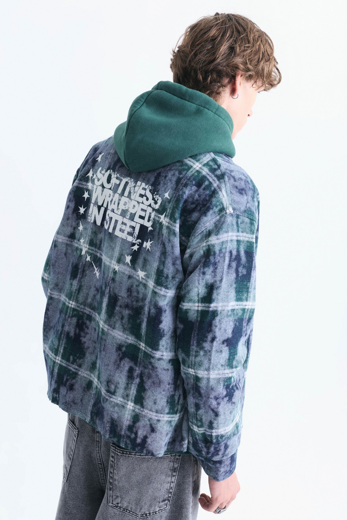 Boxy Fit Checkered Long-Sleeve Shirt