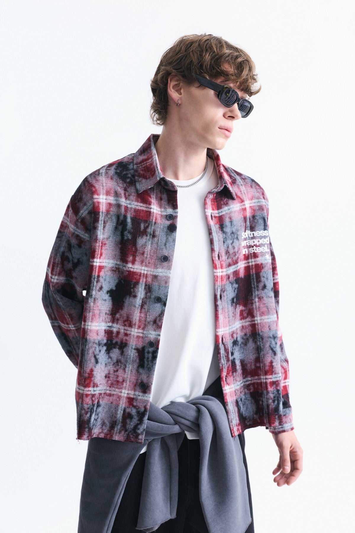 Boxy Fit Checkered Long-Sleeve Shirt