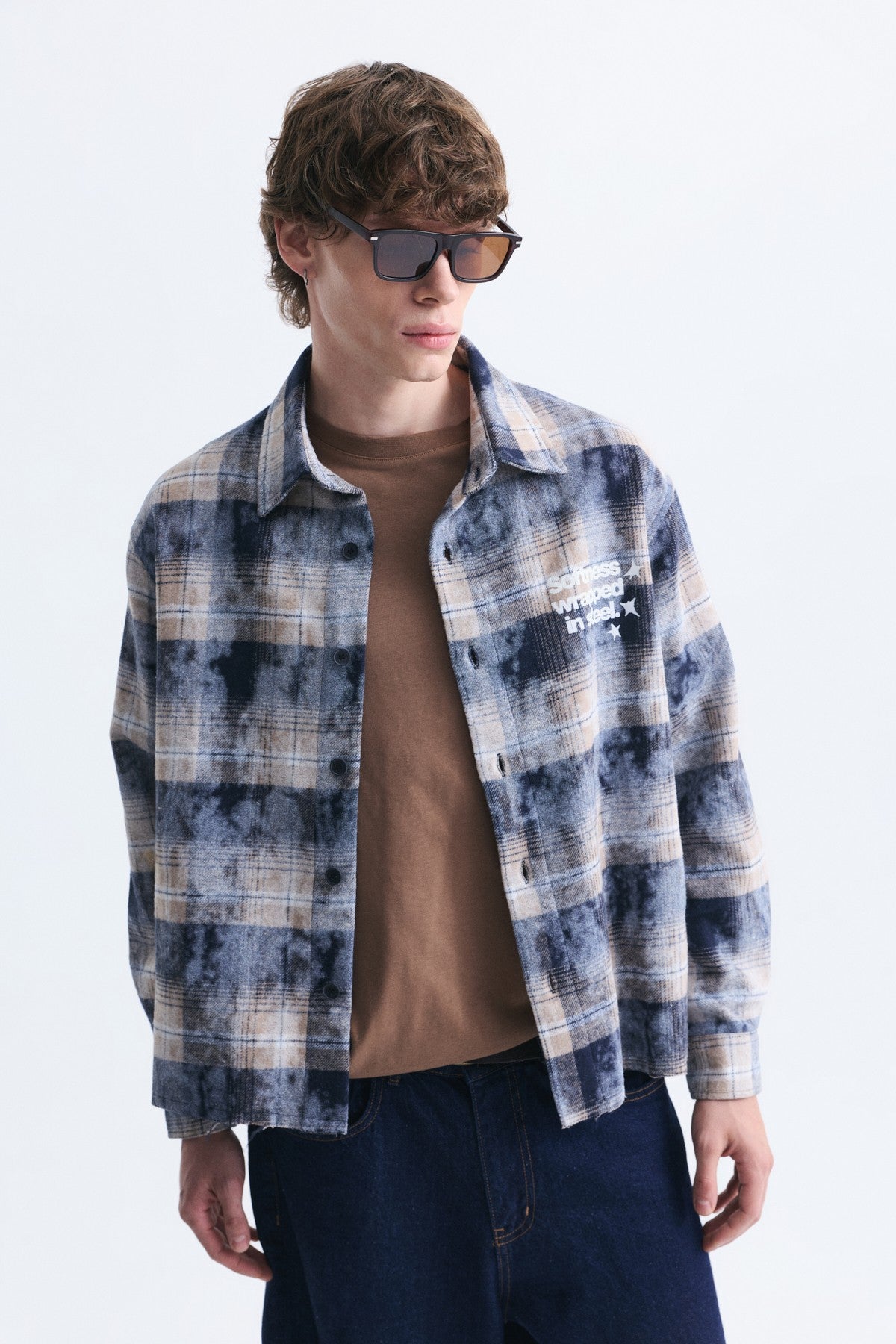 Boxy Fit Checkered Long-Sleeve Shirt