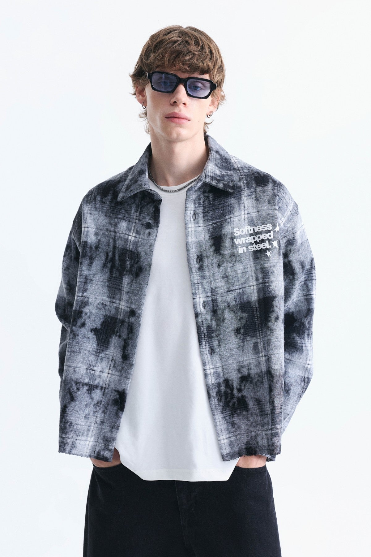 Boxy Fit Checkered Long-Sleeve Shirt