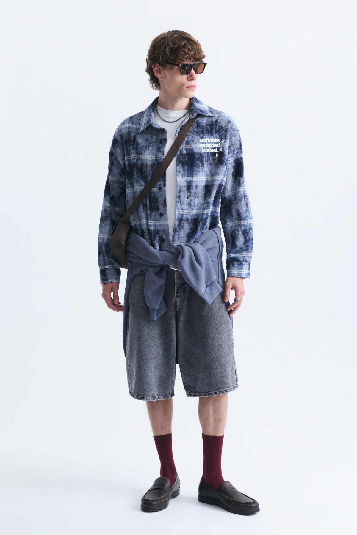 Boxy Fit Checkered Long-Sleeve Shirt