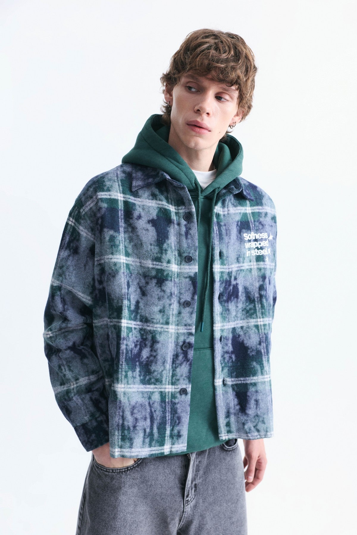 Boxy Fit Checkered Long-Sleeve Shirt