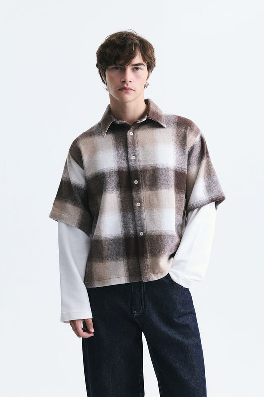 Boxy Fit Checkered Double-Sleeve Shirt