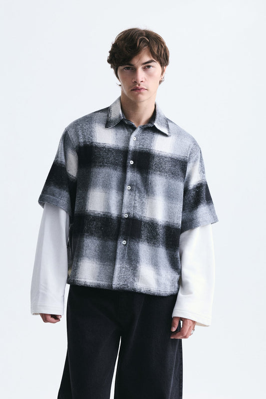 Boxy Fit Checkered Double-Sleeve Shirt