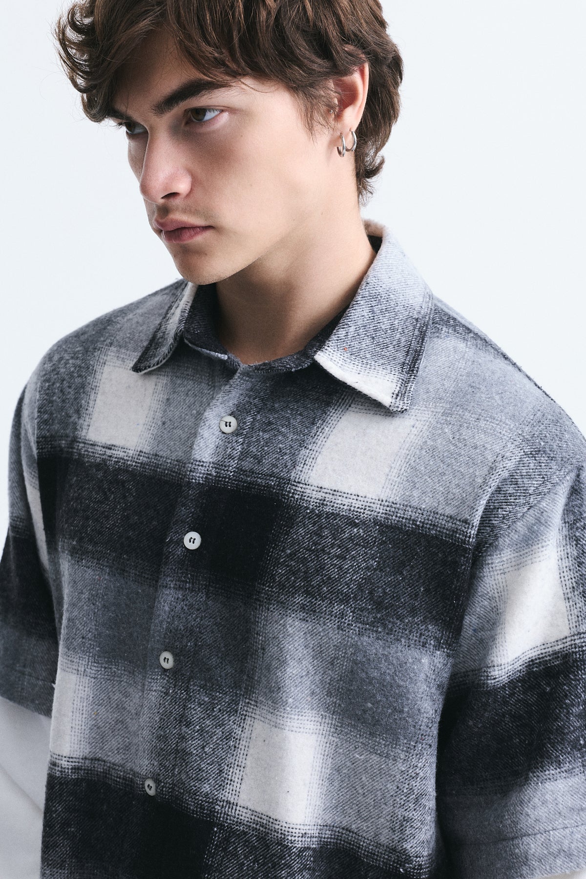 Boxy Fit Checkered Double-Sleeve Shirt