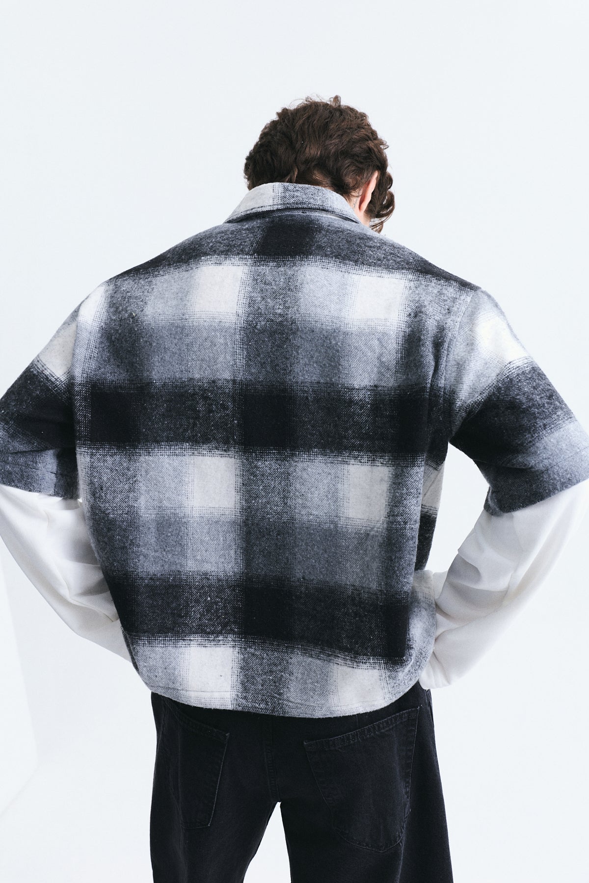 Boxy Fit Checkered Double-Sleeve Shirt