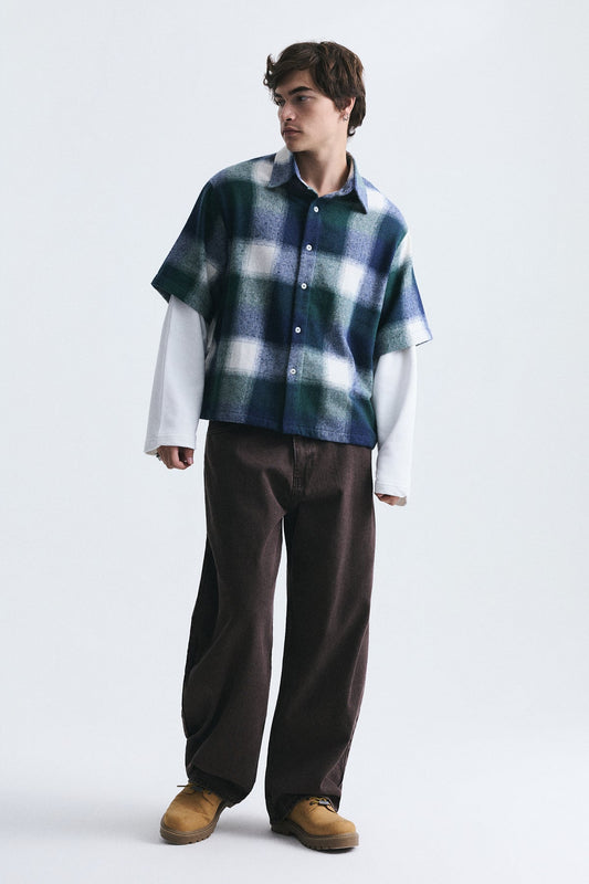 Boxy Fit Checkered Double-Sleeve Shirt